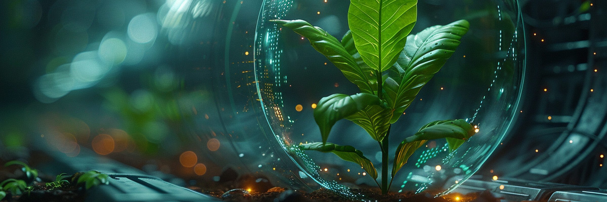 Planta em um vaso de vidro com luz passando por ela.